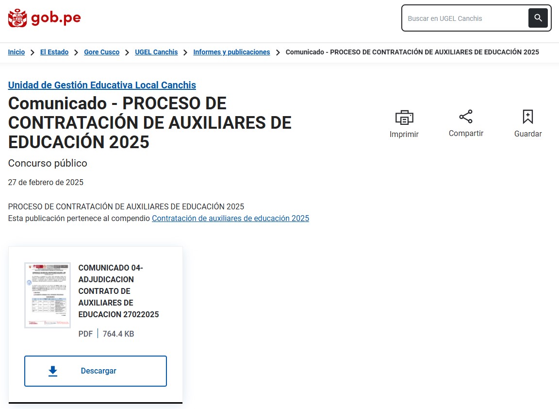 Comunicado - PROCESO DE CONTRATACIÓN DE AUXILIARES DE EDUCACIÓN 2025